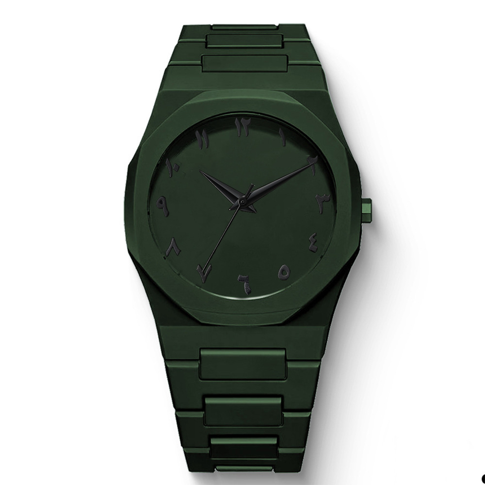 Fashionable Mens Black Quartz Watch With Arabic Digital Display Casual Drip Oil Strap 9