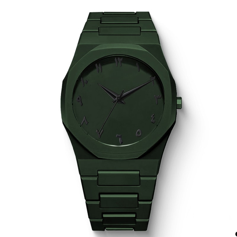 Fashionable Mens Black Quartz Watch With Arabic Digital Display Casual Drip Oil Strap 9