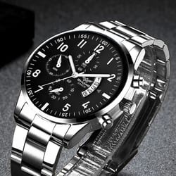 mens luxury steel belt watch fashion business calendar watch, ideal christmas & valentine's day gift