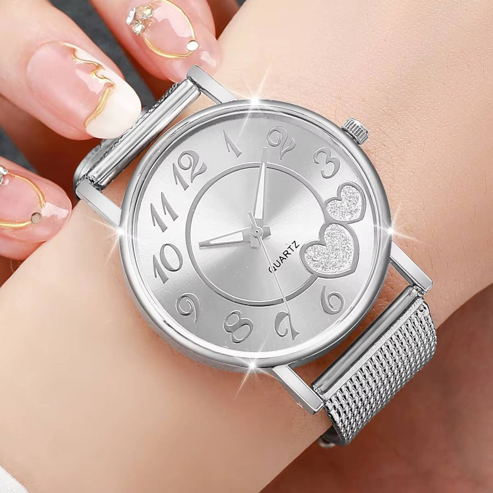Fashion Heart Dial Womens Quartz Wristwatch Elegant Plastic Strap Watch For Casual Style 6