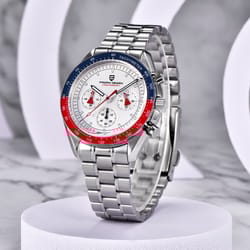 mens luxury quartz chronograph watch ceramic bezel, luminous display