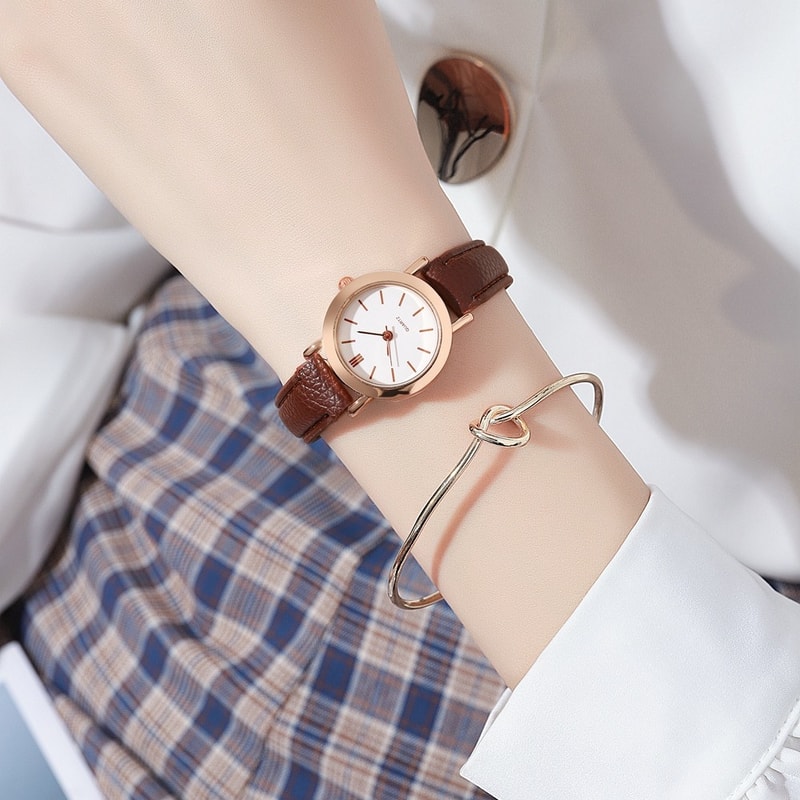 Small Dial Womens Quartz Watch with Casual Leather Band Fashionable, Elegant, and Durable