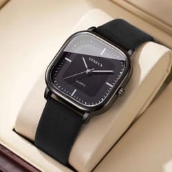 modern square dial leather strap watch minimalist mens quartz watch