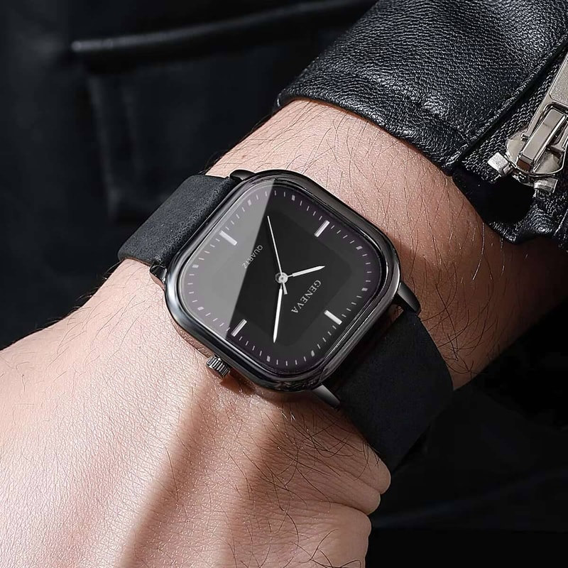 Modern Square Dial Leather Strap Watch Minimalist Mens Quartz Watch 2
