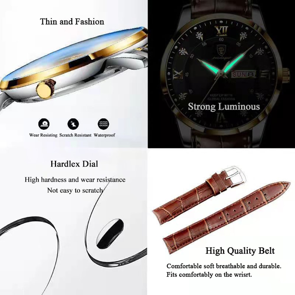 Luxury Mens Quartz Wristwatch With Waterproof Luminous Leather Strap Casual Sports Military Design 3