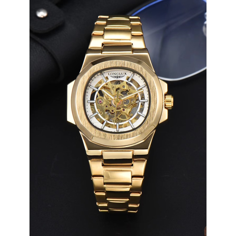 Mens Luxury Automatic Mechanical Watch Waterproof Skeleton Stainless Steel Business Watch 8