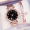 Elegant Womens Mesh Strap Watch Set with Star Bracelet, Magnet Buckle Analog