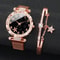 Elegant Womens Mesh Strap Watch Set with Star Bracelet, Magnet Buckle Analog