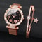 Elegant Womens Mesh Strap Watch Set with Star Bracelet, Magnet Buckle Analog
