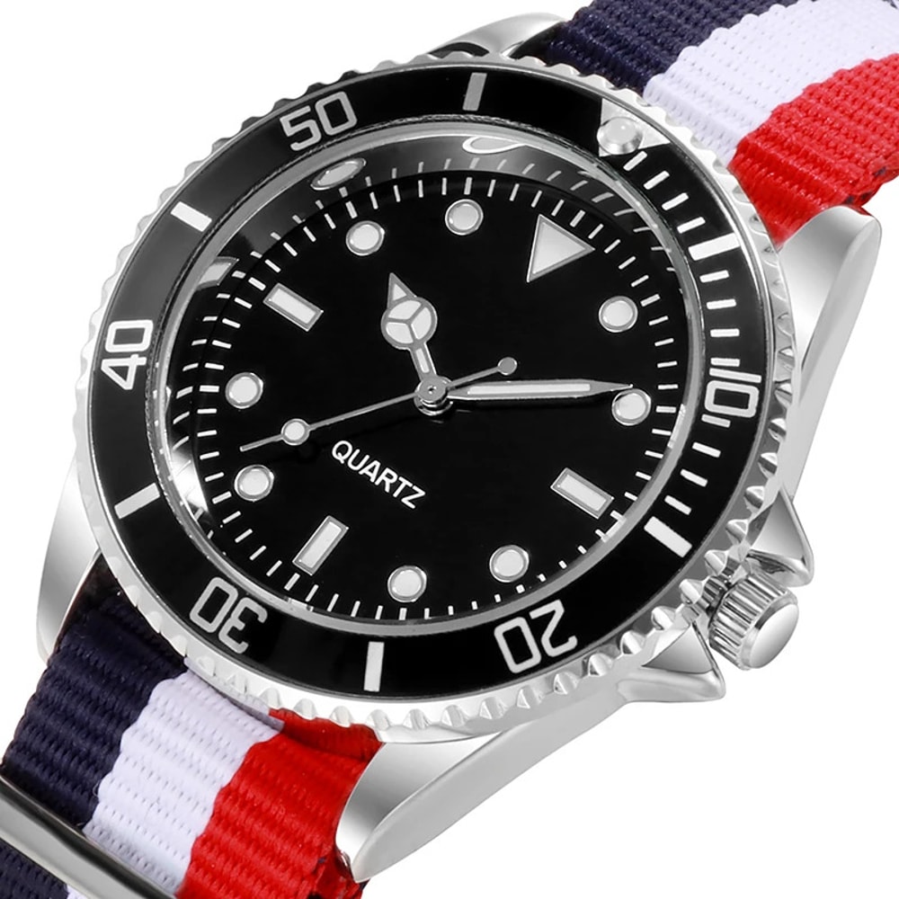 Diver Style Watch With Japan Movement And Rotating Bezel Fabric Strap Dial For Adventurers 0