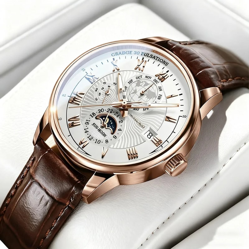 Luxury Mens Sport Watch Waterproof Leather Date Quartz Wristwatch With Luminous Dial 1