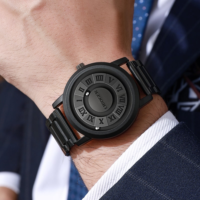 Luxury Magnetic Ball Watch Mens Minimalist Roman Dial Business Timepiece 0
