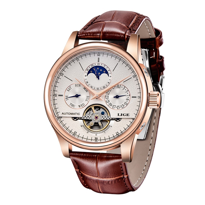 Luxury Skeleton Tourbillon Automatic Mechanical Leather Watch For Men 9