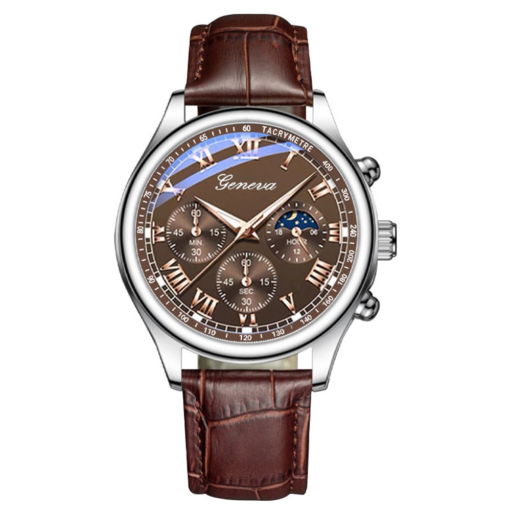 Minimalist Mens Quartz Watch With Premium Brown PU Leather Strap 3