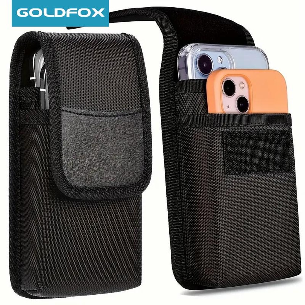 Universal Dual Pocket Cell Phone Holster HeavyDuty Nylon Belt Pouch For Large Smartphones 0
