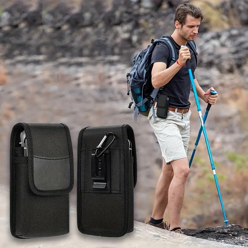Universal Dual Pocket Cell Phone Holster HeavyDuty Nylon Belt Pouch For Large Smartphones 1