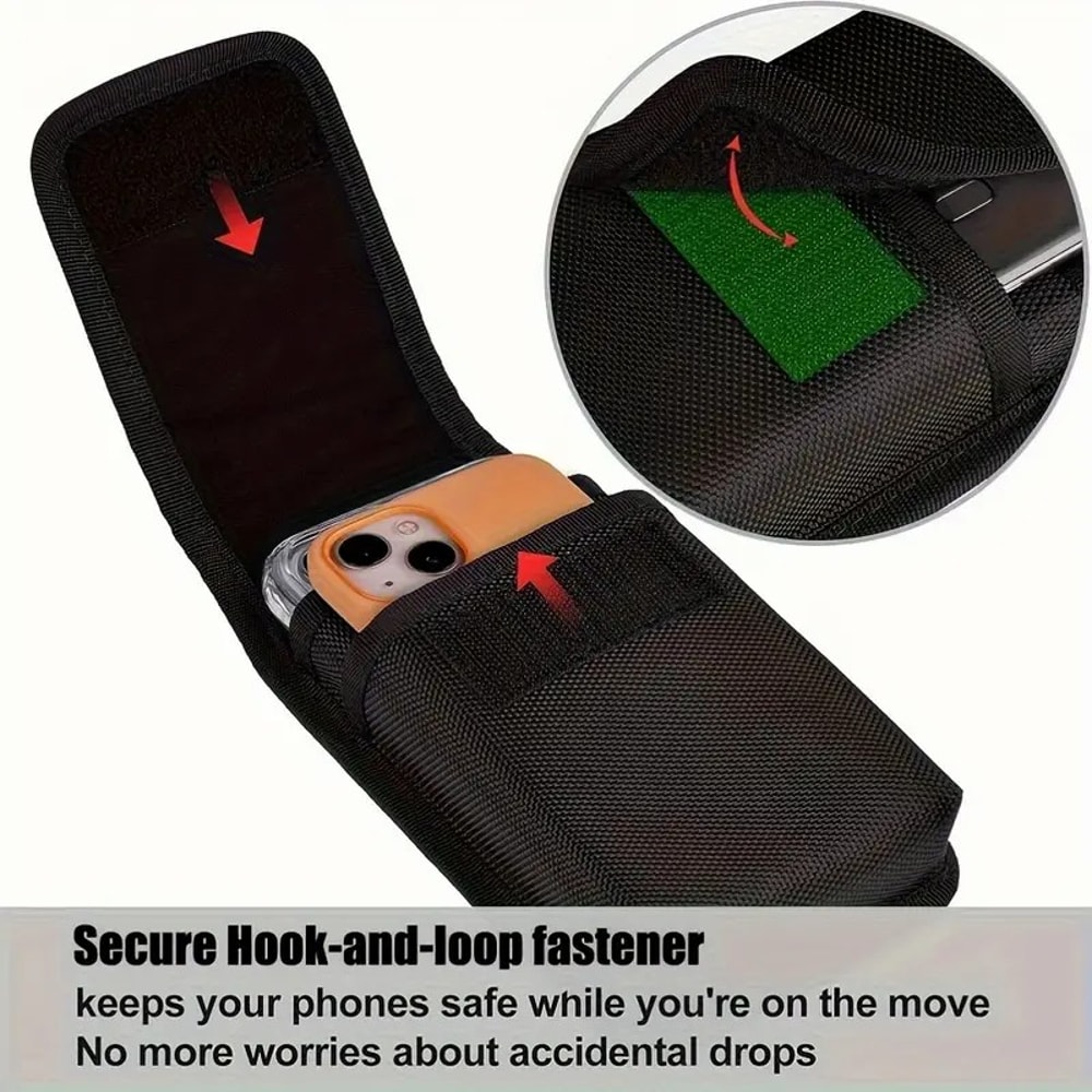 Universal Dual Pocket Cell Phone Holster HeavyDuty Nylon Belt Pouch For Large Smartphones 3