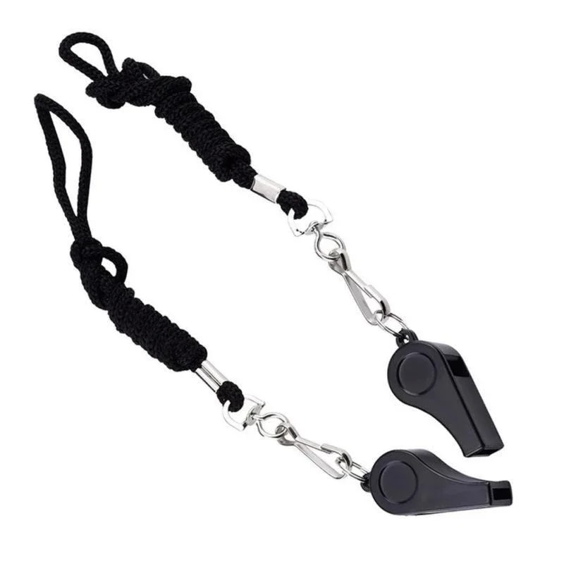 Pro Black Referee Whistle with Lanyard Loud Sports Safety Whistle for Coaches and Outdoor Use