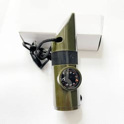 survival whistle compass tool with led light & magnifier