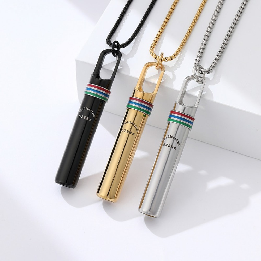 Mindful Breathing Necklace Stainless Steel Anxiety Relief Meditation Whistle Pendant 0