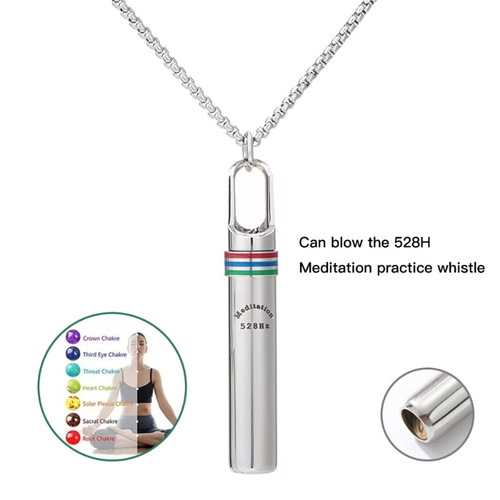 Mindful Breathing Necklace Stainless Steel Anxiety Relief Meditation Whistle Pendant 3