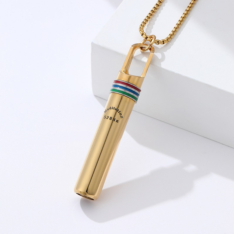 Mindful Breathing Necklace Stainless Steel Anxiety Relief Meditation Whistle Pendant 5