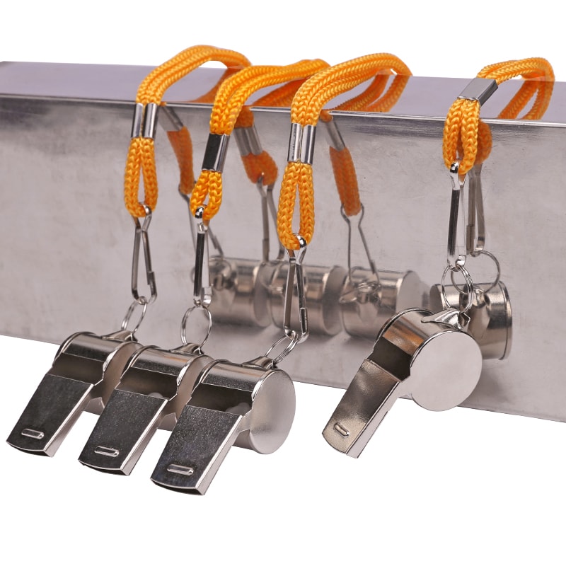 Stainless Steel Referee Whistle With Yellow Lanyard Ideal For Sports Training Rugby And Football 3