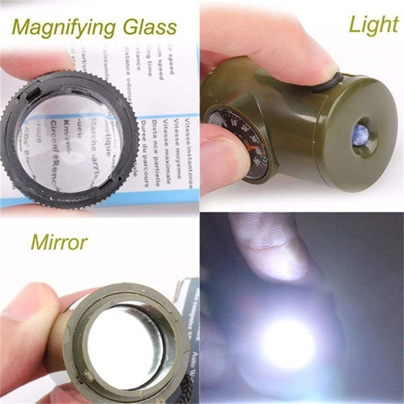 Multi-Function Survival Whistle with Compass, LED Flashlight, Magnifying Glass & Reflector –Perfect for Camping, Hiking