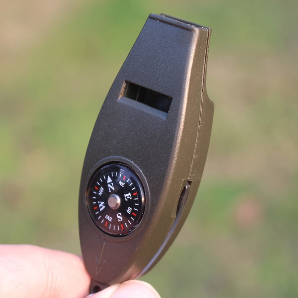 Multifunctional Survival Keychain with Whistle, Compass, Magnifier, and Thermometer