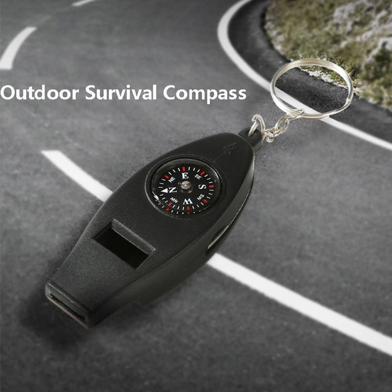 Multifunctional Survival Keychain with Whistle, Compass, Magnifier, and Thermometer