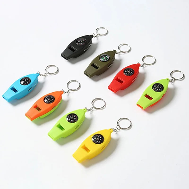 Multifunctional Survival Keychain with Whistle, Compass, Magnifier, and Thermometer