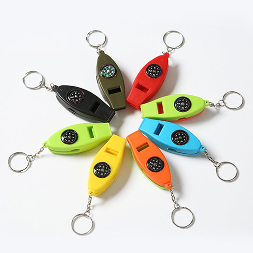 Multifunctional Survival Keychain with Whistle, Compass, Magnifier, and Thermometer