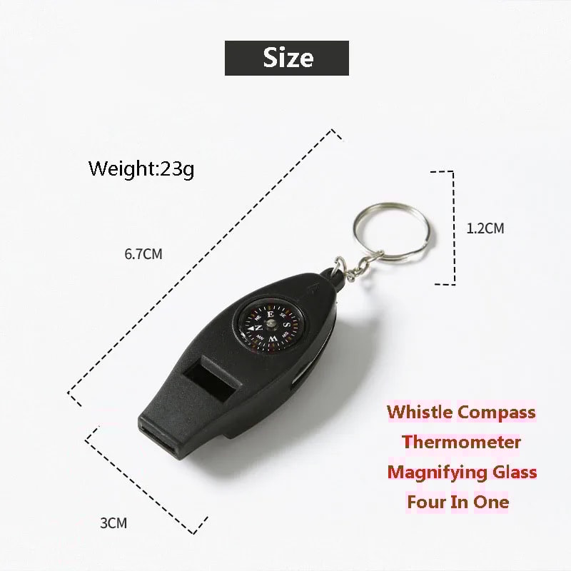 Multifunctional Survival Keychain with Whistle, Compass, Magnifier, and Thermometer