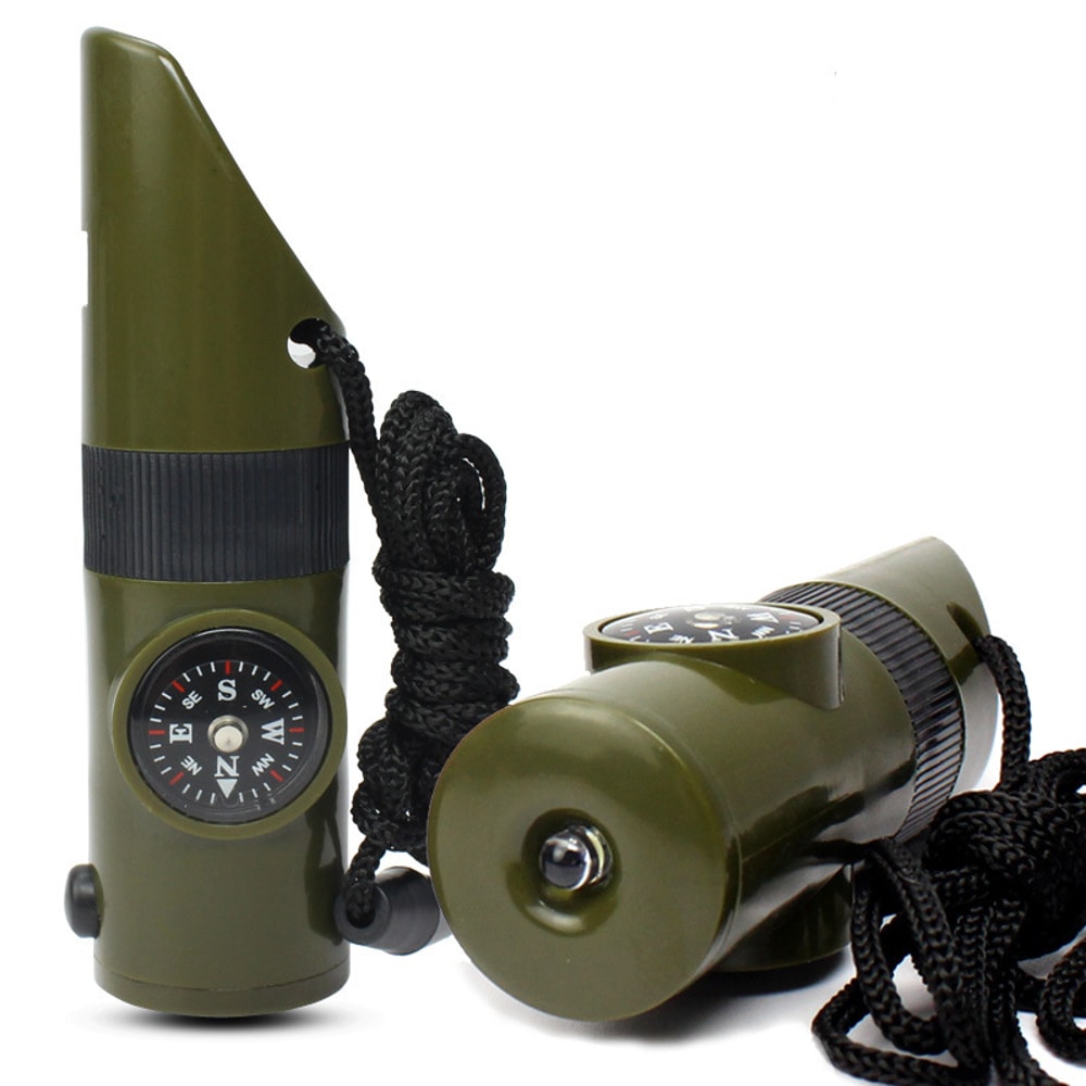 Tactical Survival Whistle With Compass Thermometer Magnifier Mirror Torch For Outdoor Adventures 1