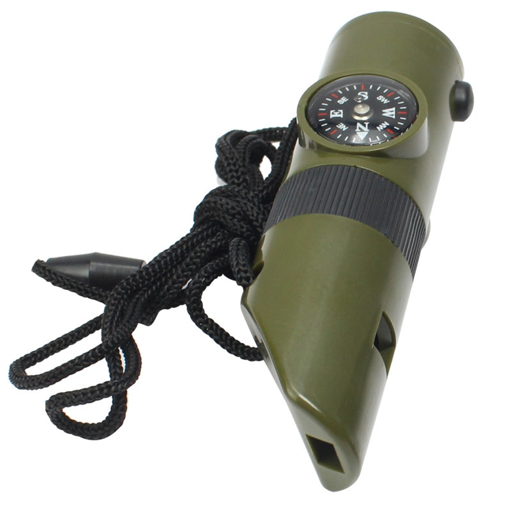 Tactical Survival Whistle With Compass Thermometer Magnifier Mirror Torch For Outdoor Adventures 2