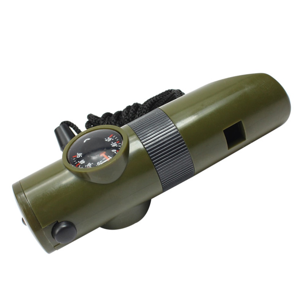 Tactical Survival Whistle With Compass Thermometer Magnifier Mirror Torch For Outdoor Adventures 5
