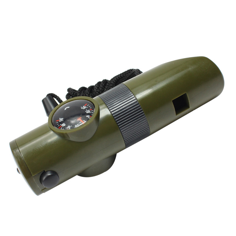 Tactical Survival Whistle With Compass Thermometer Magnifier Mirror Torch For Outdoor Adventures 5