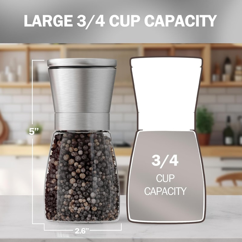 Manual Salt And Pepper Grinder Set Stainless Steel Spice Mills For Kitchen Adjustable Coarseness Pr 3