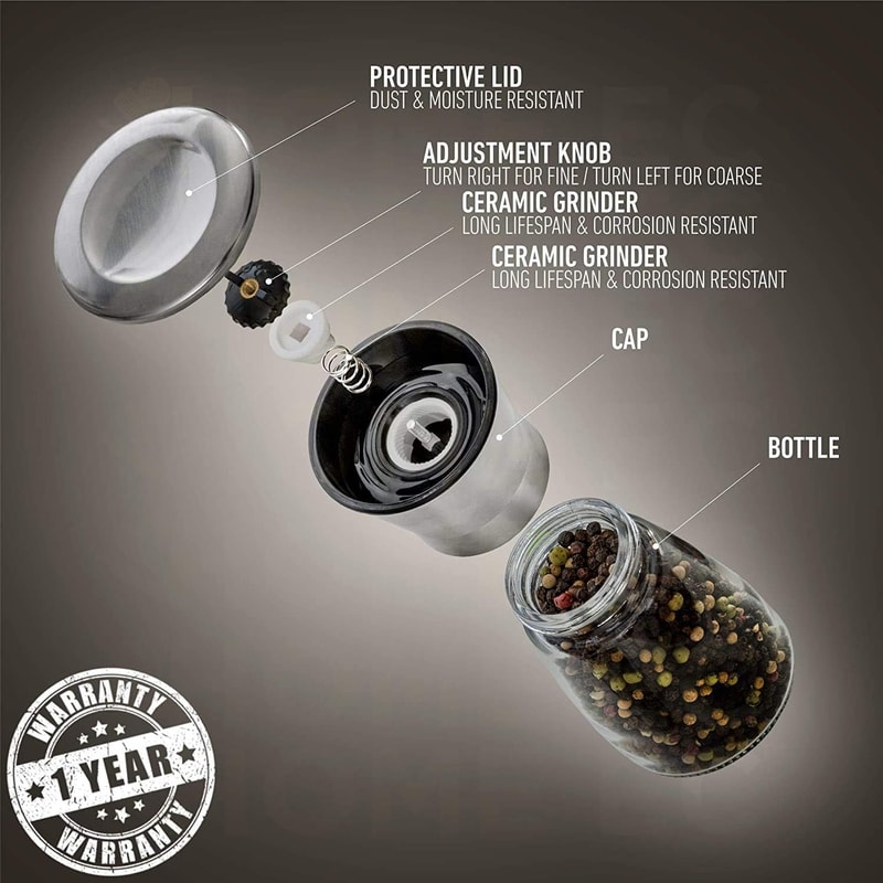Manual Salt And Pepper Grinder Set Stainless Steel Spice Mills For Kitchen Adjustable Coarseness Pr 4