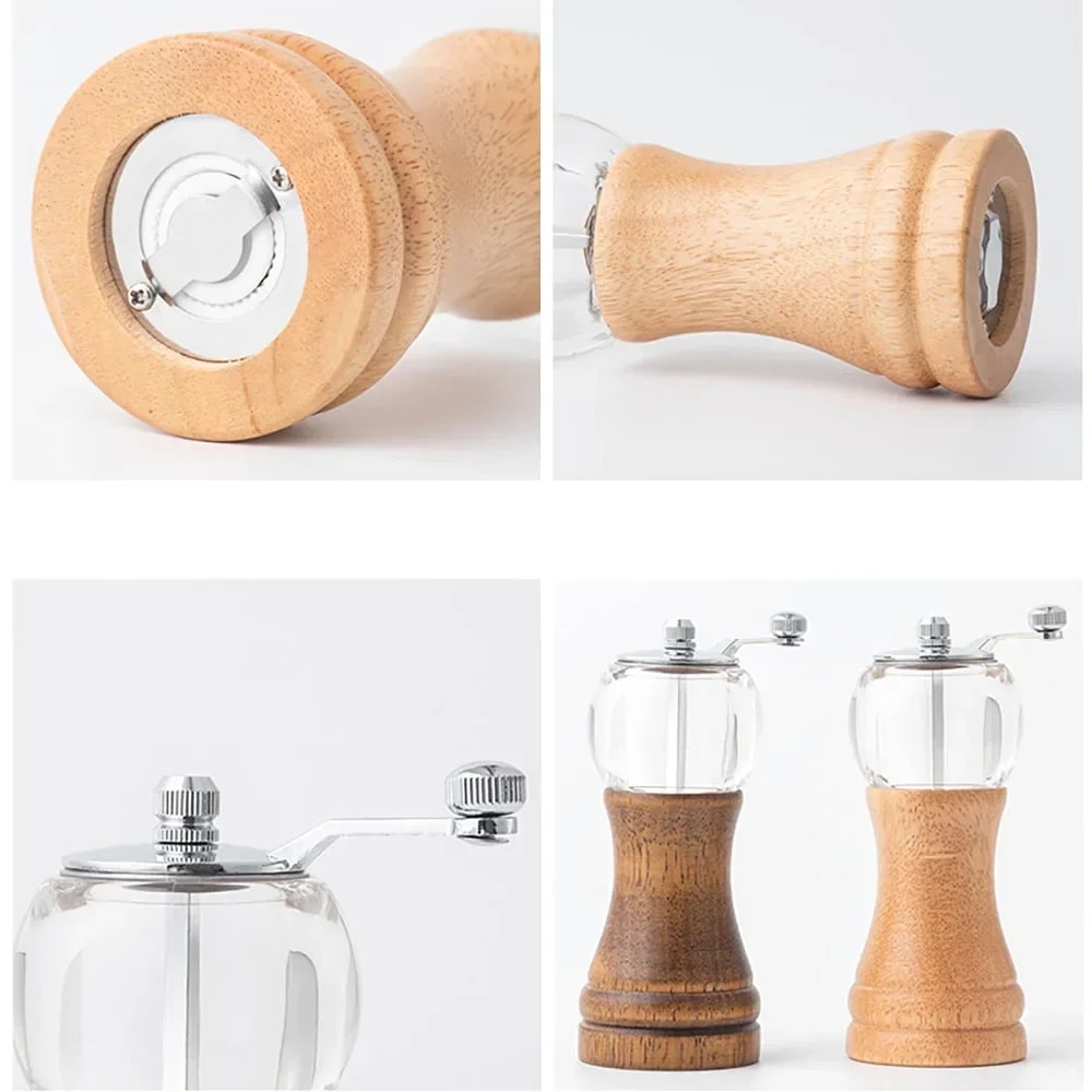 Multifunctional Hand Crank Pepper Grinder Sea Salt Pepper Cumin More Solid Wood Kitchen Seasoning 3