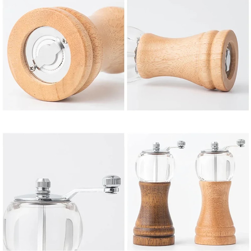 Multifunctional Hand Crank Pepper Grinder Sea Salt Pepper Cumin More Solid Wood Kitchen Seasoning 3
