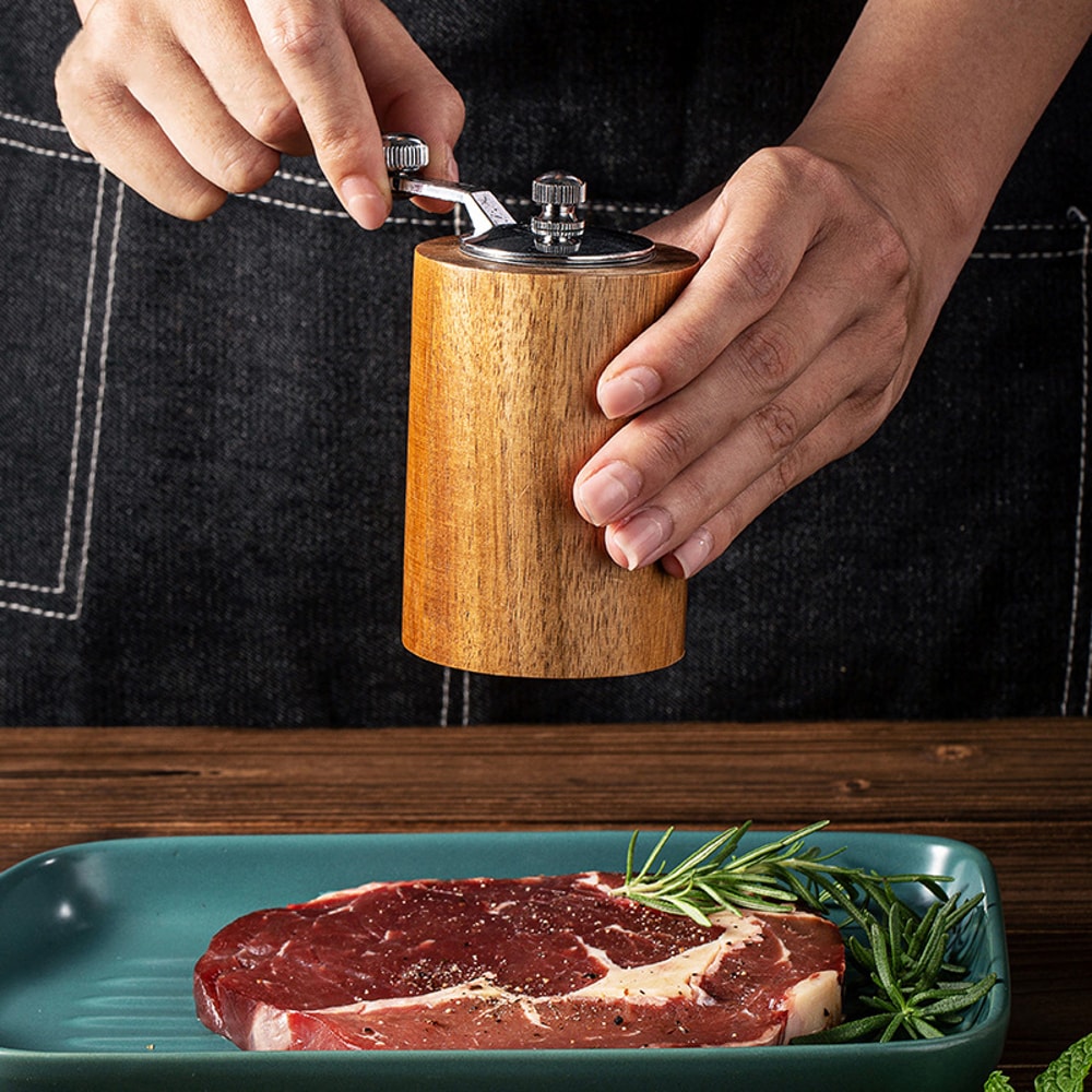 Premium Hand Cranked Pepper Grinder Solid Wood Manual Salt Pepper Mill For Kitchen 2