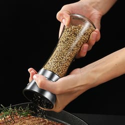 premium stainless steel pepper grinder, adjustable coarseness spice mill with durable glass body