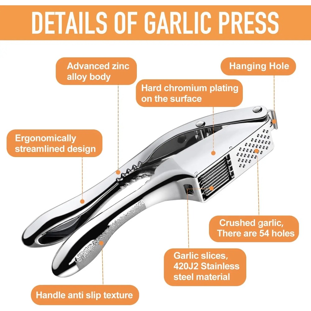 Stainless Steel Garlic Press and Mincer Multifunctional Easy-to-Clean Crusher and Slicer
