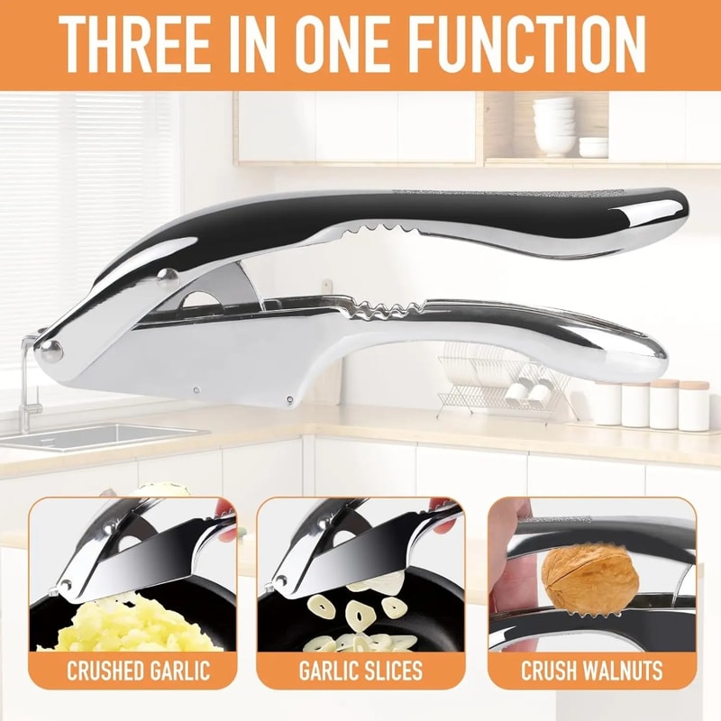 Stainless Steel Garlic Press and Mincer Multifunctional Easy-to-Clean Crusher and Slicer
