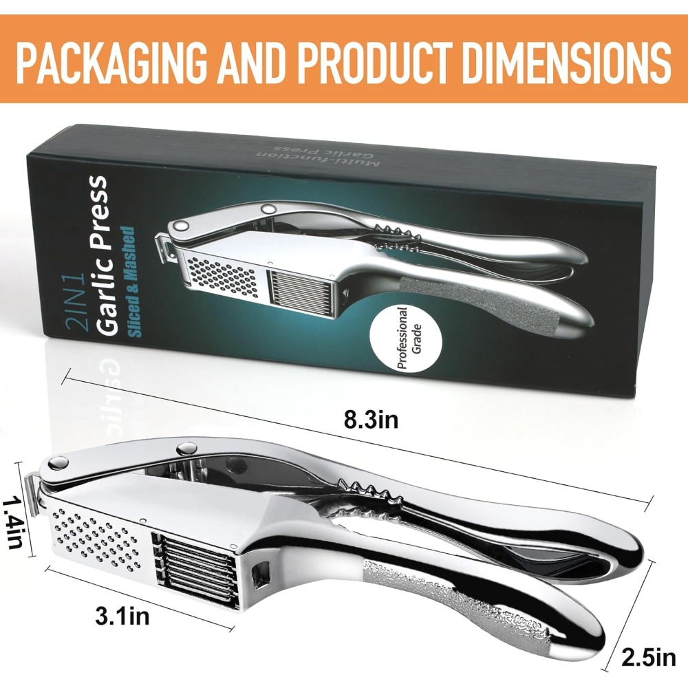Stainless Steel Garlic Press and Mincer Multifunctional Easy-to-Clean Crusher and Slicer
