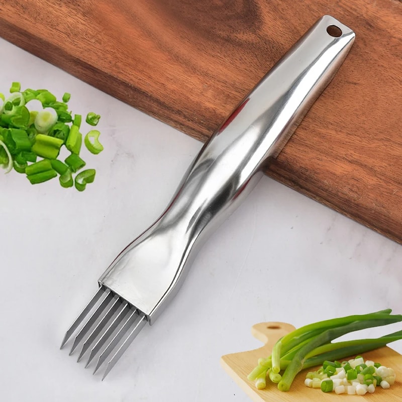 Stainless Steel Speedy Chopper Knife with Curved Handle for Effortless Green Onion Slicing
