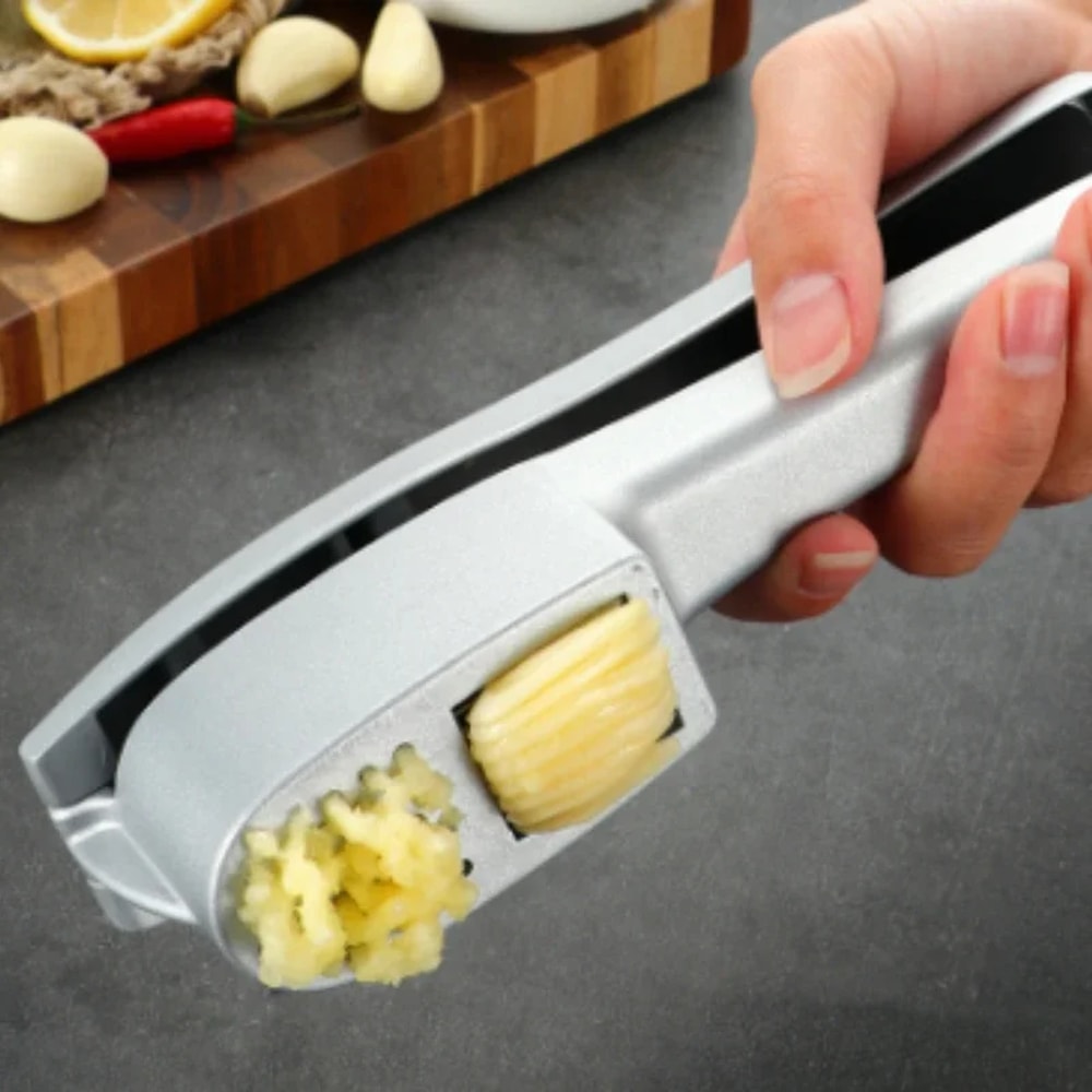 Zinc Alloy Garlic Press and Slicer for Effortless Crushing and Slicing