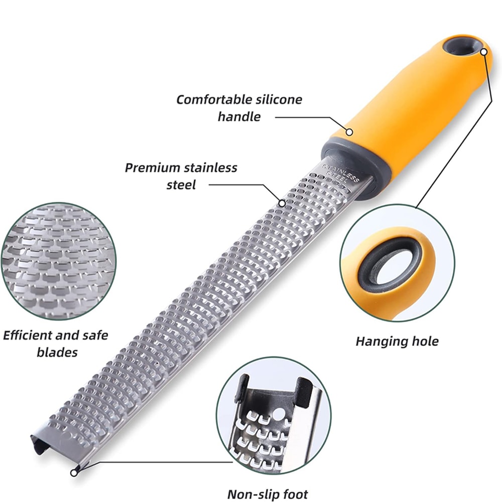 Stainless Steel Cheese Grater & Lemon Zester with Cover Nonslip Handle for Easy Grating