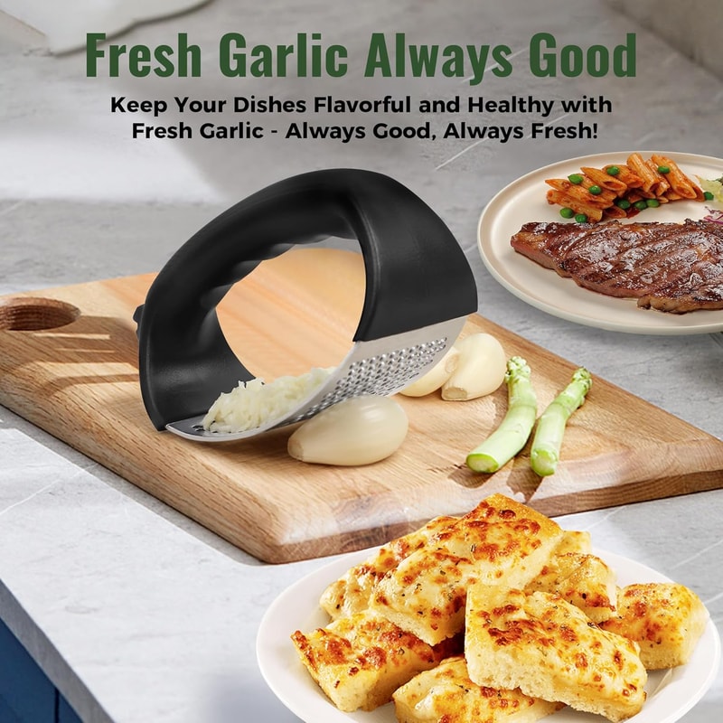 Stainless Steel Garlic Press Rocker EasySqueeze Mincer With Peeler Cleaning Brush 4